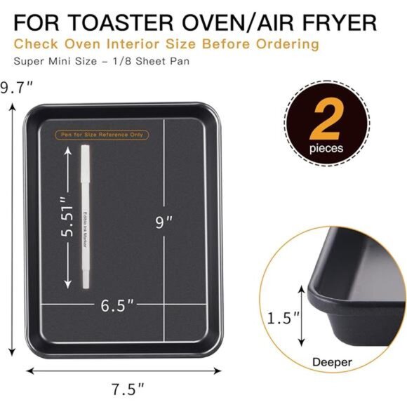 2 Pack 9.7X7.5" Toaster Oven Pans for Baking, 57% Thicker Nonstick 1/8 Cookie - Picture 3 of 7
